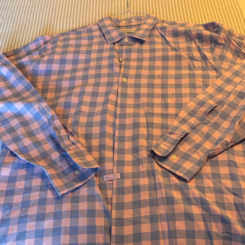 Peter Millar Blue & Pink Plaid Dress Shirt Button Up XL